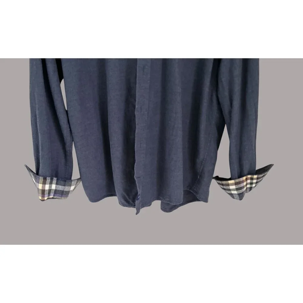 Johnnie-O Surf Flannel Shirt Large Navy Blue 100% Cotton Long Sleeve Button-Up W